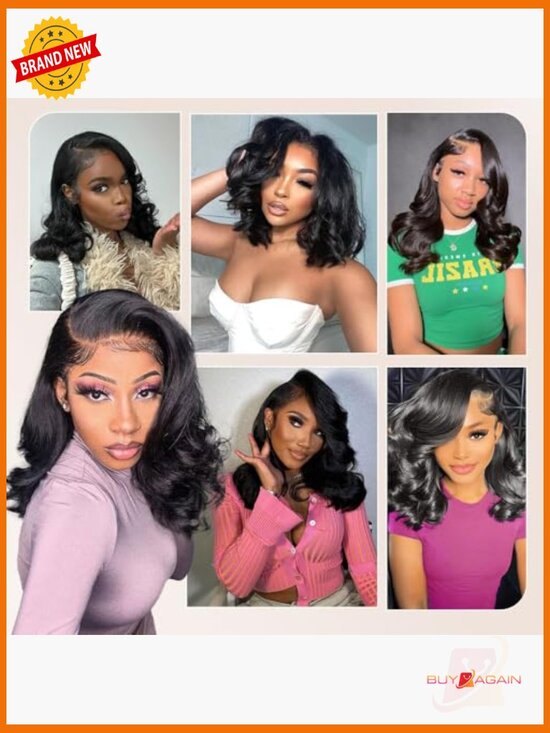 16 Inch Bob Wig Human Hair 13x4 Lace Front Pre Plucked Body Wave Wig 180 Density